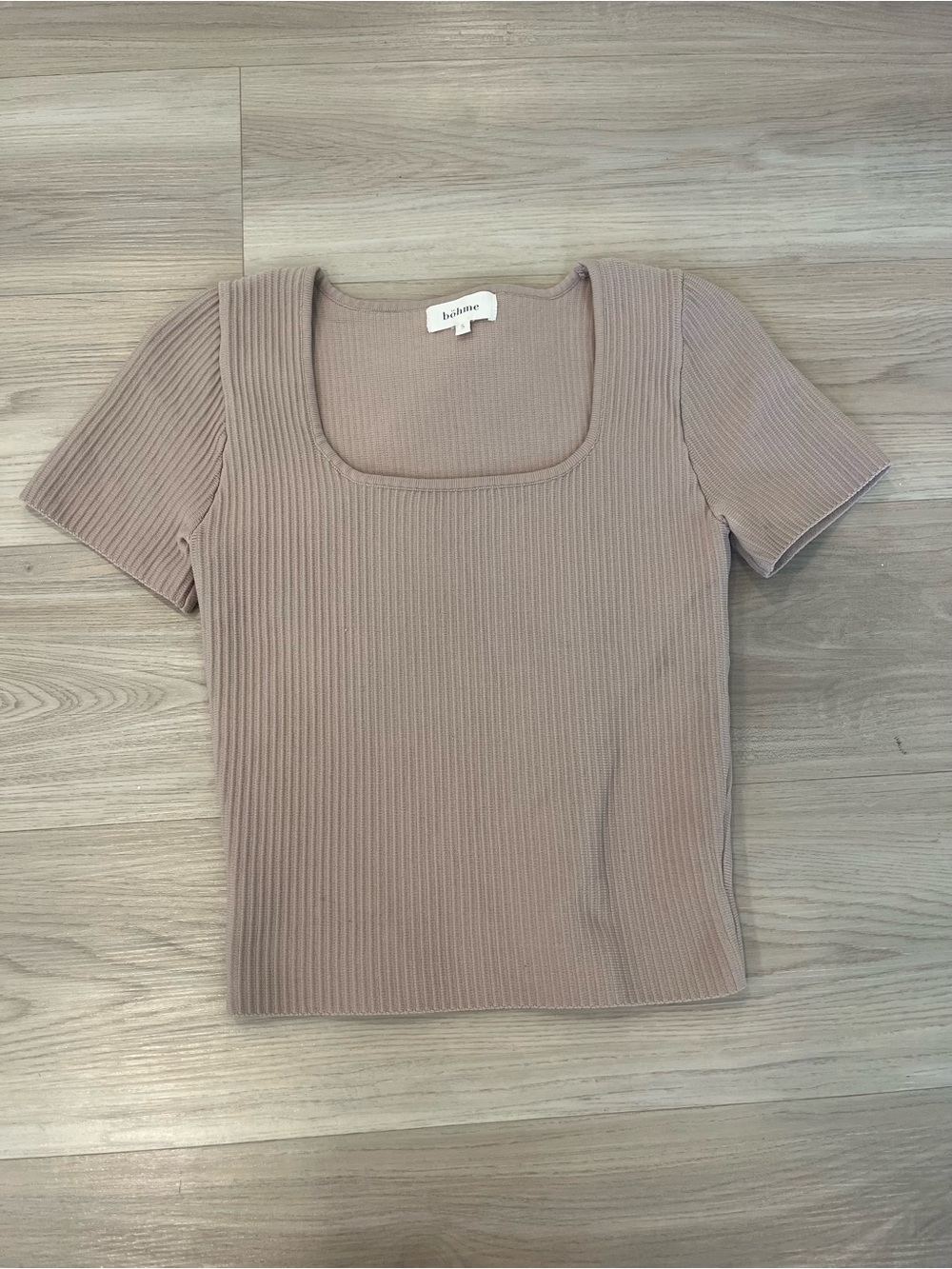Böhme Ribbed Square-Neck Top — Taupe